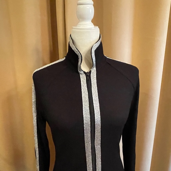 NEW! Stylewe Black Full Zip Ribbed High Neck Cardigan Silver Trim. NWT! - Picture 8 of 15